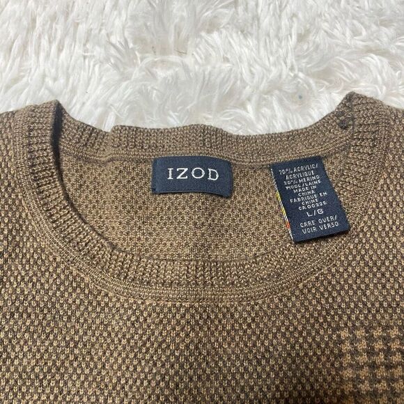 IZOD Sweater Mens Large Brown Pullover Merino Wool Blend Stretchy Crew Neck - Picture 3 of 8
